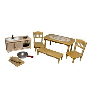 Calico Critters Kitchen & Dining Room Furniture Set – Table, Chairs, Stove, etc.